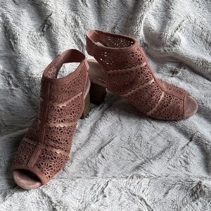 Yellow Box Brown Laser-Cut Heeled Boots